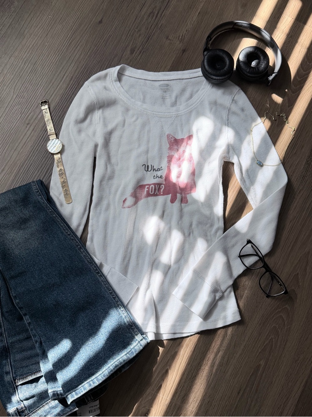 White graphic henley top